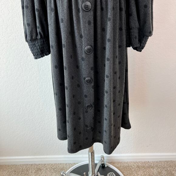 Vintage Polka Dot Long Sleeve Smocked Buttons Dress size Medium Gray Twee - Picture 4 of 10